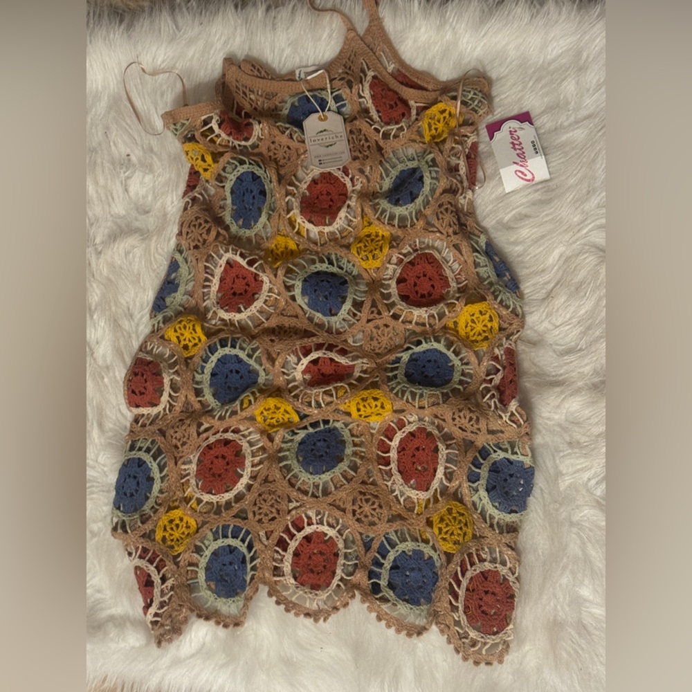 Love Riche Asymmetrical Crochet Dress Coverall in Multicolor